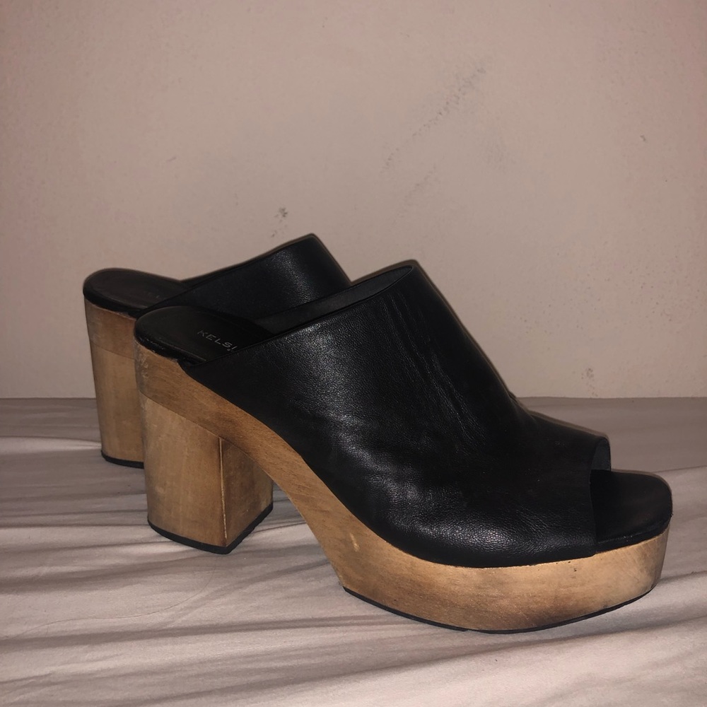 Kelsi Dagger Heels — Wedge Style, Black LEATHER